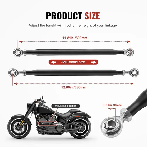 Vista 2 de Varilla de varillaje de palanca de cambios negra ajustable para Harley Negro