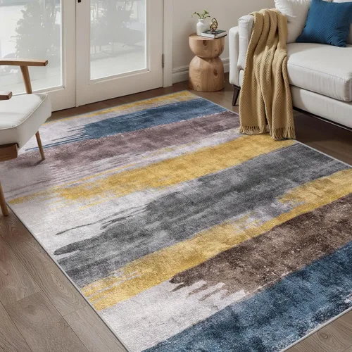 Vista 35 de Ciicool Alfombra moderna abstracta de 2 x 3 pulgadas, lavable, pequeña, antideslizante, de pelo bajo, alfombra de entrada plegable para cocina