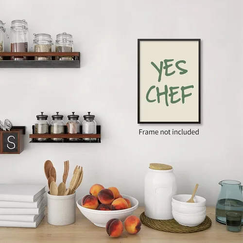 Vista 3 de Haitunone Póster verde con cita de chef con cita de cocina, arte de pared, minimalista, moderno, de mediados de siglo, impresiones para cocina
