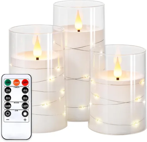 Vista 14 de NURADA Velas Parpadeantes Sin Llama: Velas LED de Pilar con Luces de Cadena de Estrellas Integradas que Funcionan con Pilas con Control Remoto