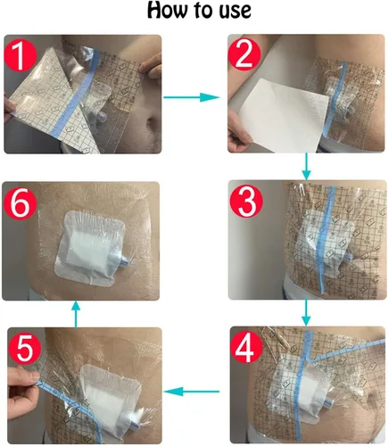 Vista 5 de Funda de ducha impermeable para bolsa de ostomía, 30 piezas de película protectora de baño de estoma, vendaje adhesivo (3.93 x 4.72 pulgadas)