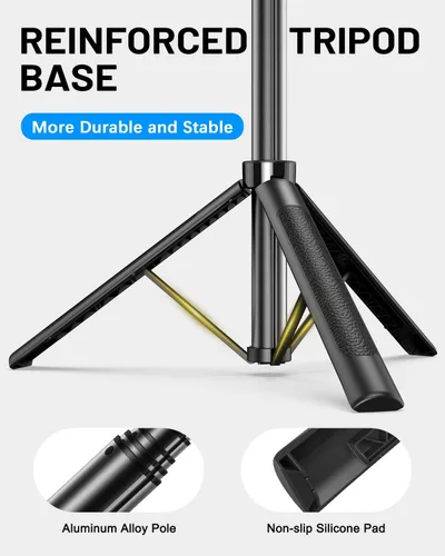 Vista 6 de Kit de vlogging Yeaki para iPhone/Android, palo selfie trípode de 180 cm para iPhone con luz, control remoto inalámbrico y micrófono, trípode