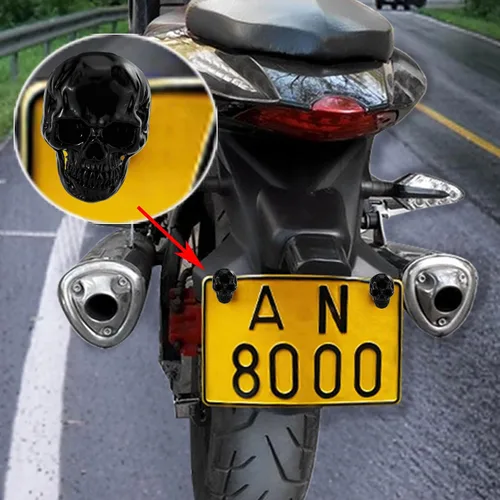 Vista 4 de Abfer Cubiertas de Tornillos de Matrícula con Diseño de Calavera Antirrobo Kit de Pernos de Marco de Tornillo de Matrícula Decorativo Compatible