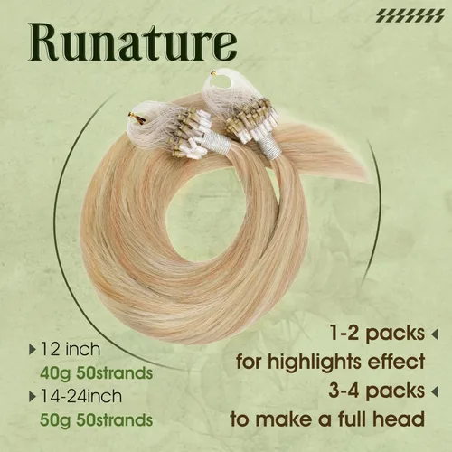 Vista 22 de RUNATURE Extensiones de cabello humano con punta en U, color marrón ceniza a rubio platino
