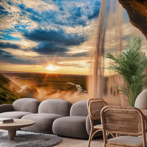 Vista 2 de artgeist Mural de pared Cascada de 116 x 83 pulgadas - Papel tapiz autoadhesivo extraíble de gran tamaño para decoración de pared, diseño de #06