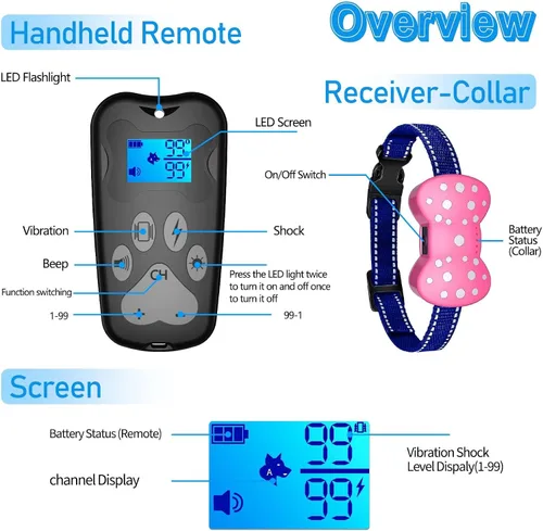 Vista 2 de Collar de choque para perro, collar de entrenamiento de 3000 pies con control remoto para collar de choque para perros, 3 modos de entrenamiento