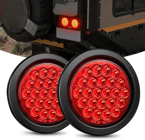 Vista 40 de Nilight Luces traseras para remolque, 2 unidades, 4 pulgadas, redondas, 12 LED, ámbar, cromado, marco, marcador, señal de giro, luz trasera