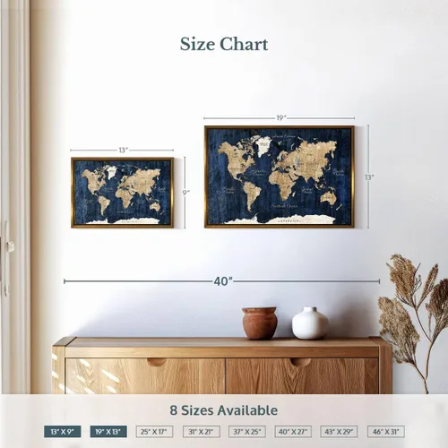 Vista 4 de ElephantStock - Wood Textured World Map Wall Art - Horizontal Floating Framed Canvas - Dining Room Wall Decor - Digital Art Map Framed Canvas Art