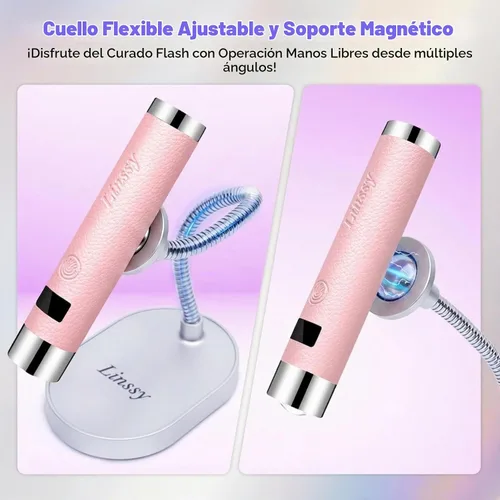 Vista 8 de Linssy Mini luz UV para uñas de gel,Sensor automático y soporte magnético Rosa
