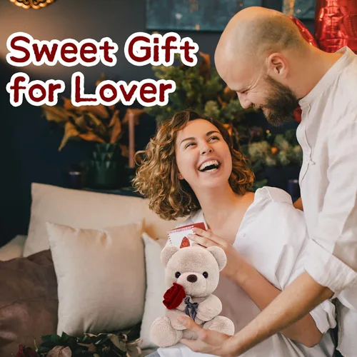 Vista 3 de Oso de peluche de 9 pulgadas, lindo oso de peluche marrón con rosa, animal de peluche para el día de la madre para mamá, regalo de oso de peluche