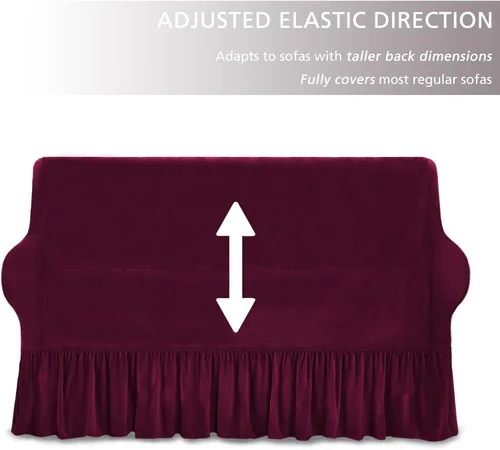 Vista 5 de NICEEC Funda para sofá biplaza, súper suave, 1 pieza, color rojo vino, elástica, universal, de elastano, para sala de estar, fácil ajuste, lavable