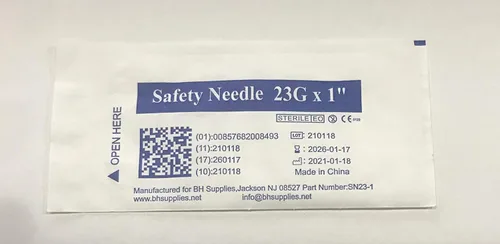 Vista 3 de BH SUPPLIES Aguja de seguridad 23G x 1" (caja de 100)