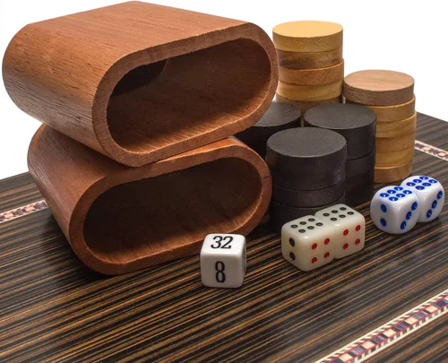 Vista 5 de Set de juego de backgammon lacado con incrustaciones de madera en blanco y negro, 13 pulgadas (versión inglés)