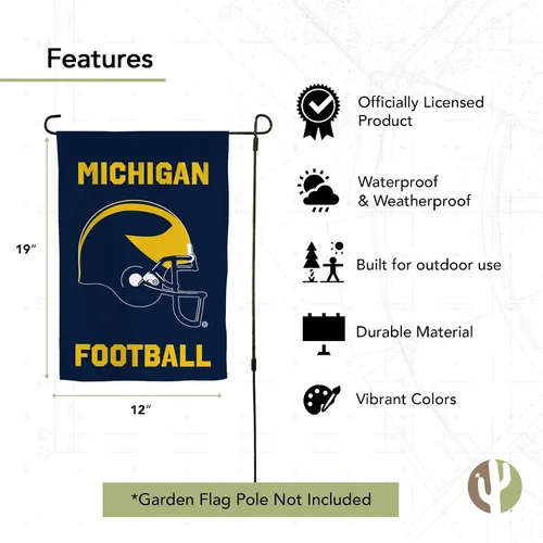 Vista 4 de Desert Cactus Bandera de jardín de la Universidad de Michigan UM – 19 x 12 pulgadas, bandera de Michigan Wolverines, para exhibición al aire libre