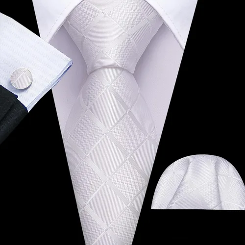 Vista 20 de Barry.Wang Juego de corbatas a cuadros para hombre con pañuelo gemelos de rayas clásicas