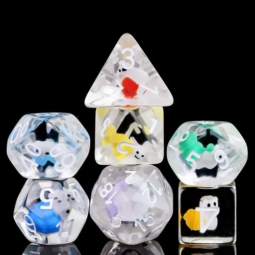 Vista 25 de Cusdie 8 dados DND, juego de dados poliédricos rellenos de animales, juego de dados de animales para juegos de rol, dados D&D