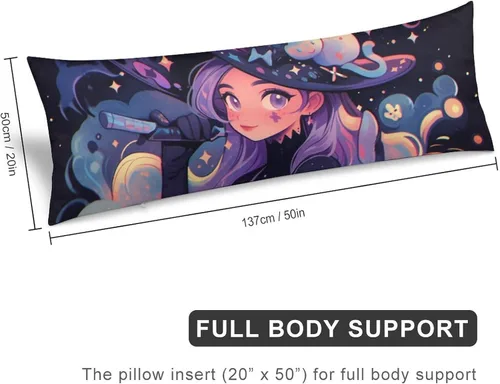 Vista 2 de Funda de almohada de cuerpo con diseño de bruja y escoba de Halloween, funda de almohada larga con cremallera, rectangular, suave, grande, funda