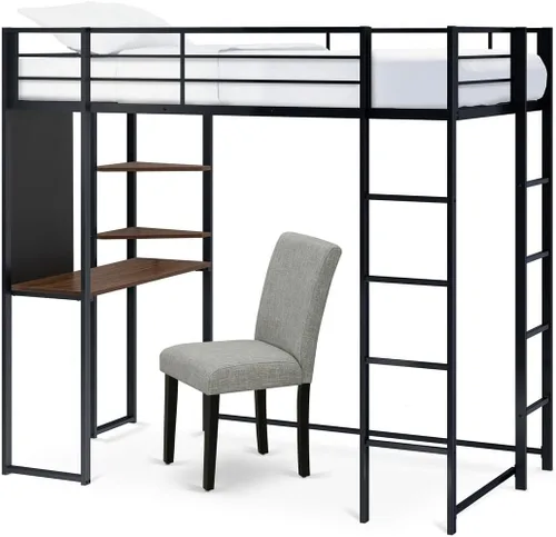 Vista 4 de East West Furniture BUTLBLK Buckland - Cama tipo loft individual, una cama de metal, una mesa, 2 estantes para libros y 2 escaleras con 3 y 4