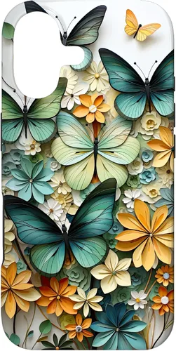Vista 32 de iPhone 16 mariposa estética mariposas verdes naturaleza acuarela caso