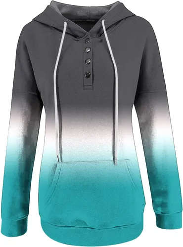 Vista 127 de Sudaderas con capucha para mujer, con cuello de botón, sin botones, con cordón, manga larga, lindas, ropa para adolescentes y niñas