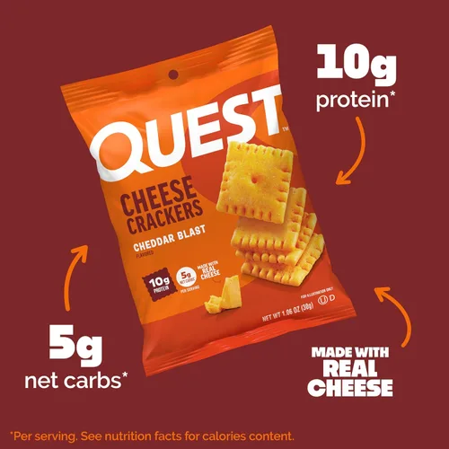 Vista 4 de Galletas de queso Quest Nutrition, explosión de cheddar, 10g de proteína, 5g de carbohidratos netos, 1g de azúcar, hechas con queso real, snack alto