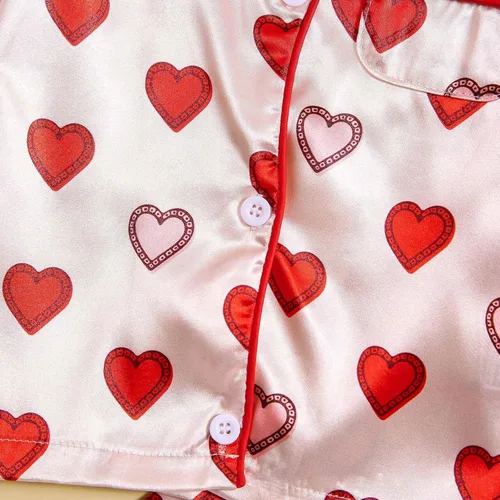 Vista 3 de TBUIALL Traje de satén de manga larga con solapa y estampado de corazón elástico para niñas pequeñas