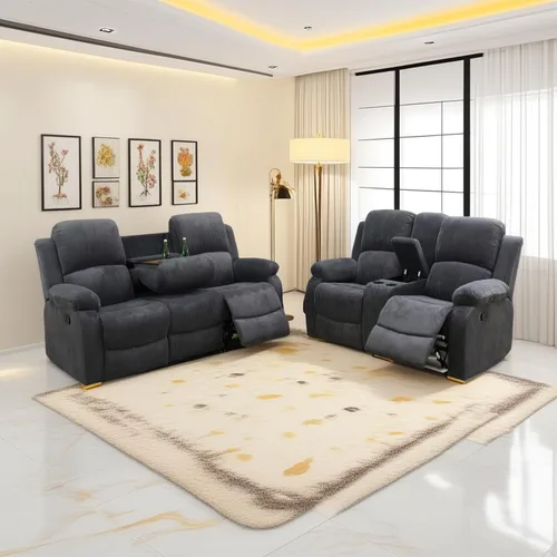 Vista 20 de Conjunto de sofá para sala de Estar, sillón reclinable de cuero transpirable, sofá de 3 plazas para cine en casa con portavasos para apartamento