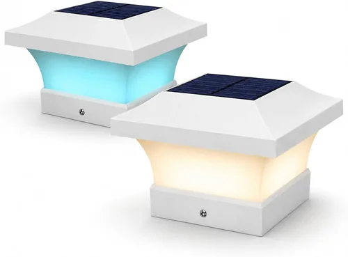 Vista 21 de T-SUN - Luces solares de poste, luces impermeables al aire libre para postes de madera de 4 x 4, iluminación LED blanca de 6000K, para cubierta