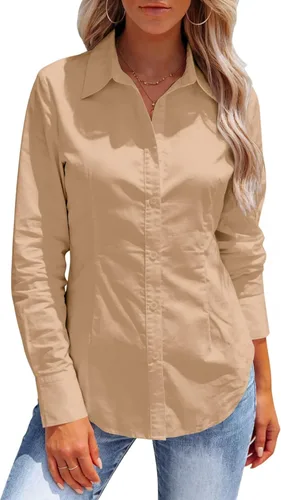 Vista 12 de Button Down Shirts for Women Long Sleeve Dress Shirts Collared Work Wrinkle Free Office Solid Blouses Fitted Tops