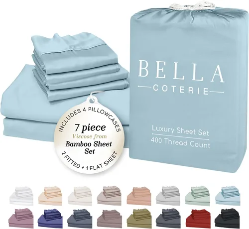 Vista 88 de Bella Coterie - Juego de sábanas tamaño individual, viscosa de bambú, de cultivo orgánico, ultrasuaves, refrescantes para calurosos, esquinas tipo