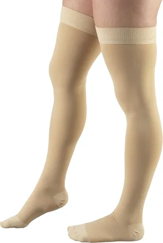 Vista 7 de Truform - Calcetines de compresión 30-40 mmHg para hombres y mujeres, altura hasta el muslo, punta con puntos, punta cerrada, beige, talla S