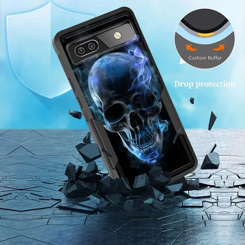 Vista 71 de Funda para Pixel 6A, funda protectora híbrida de doble capa resistente a prueba de golpes de policarbonato duro de silicona suave TPU para Google