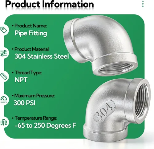 Vista 3 de TAISHER 2 piezas de acero inoxidable 304 accesorios de codo de 90 grados, tubo hembra NPT de 1 pulgada a 1 pulgada NPT hembra 304 accesorio