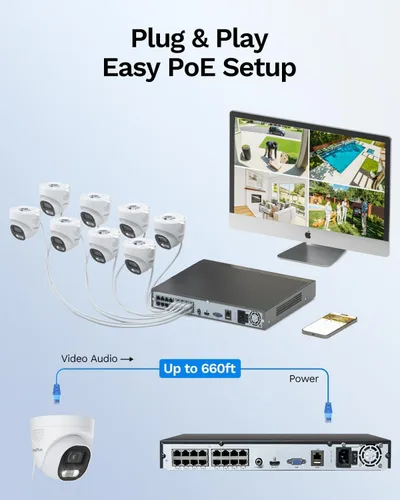 Vista 7 de Sistema de cámara de seguridad PoE Ultra HD de 12MP, NVR de 16CH con 8
