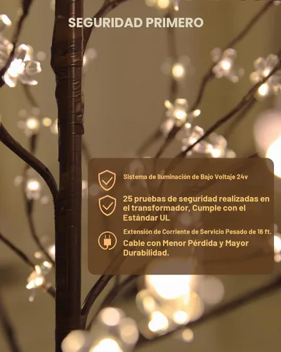 Vista 4 de TYBEEU Árbol de cerezo iluminado de 4 pies con 144 luces LED blancas cálidas para decoración de vacaciones, regulable, certificado UL, impermeable