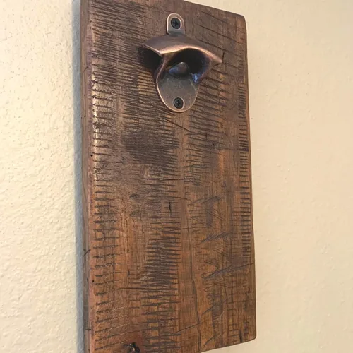 Vista 4 de Rustic Farmhouse Bottle Opener with Oil Rubbed Bronze Hardware - Includes Upgraded Magic Magnet Catch - Mancave, Bar, Outdoors