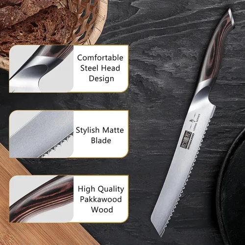 Vista 4 de HOSHANHO Cuchillo de pan de 8 pulgadas, cuchillo de pan serrado japonés de acero inoxidable de alto carbono, cuchillo profesional para cortar pan