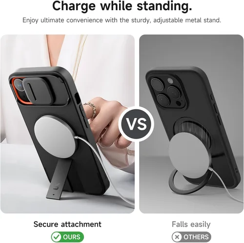 Vista 5 de SURITCH Funda para iPhone 13/14 con cubierta magnética para cámara y soporte ajustable, compatible con MagSafe, a prueba de golpes, funda protectora