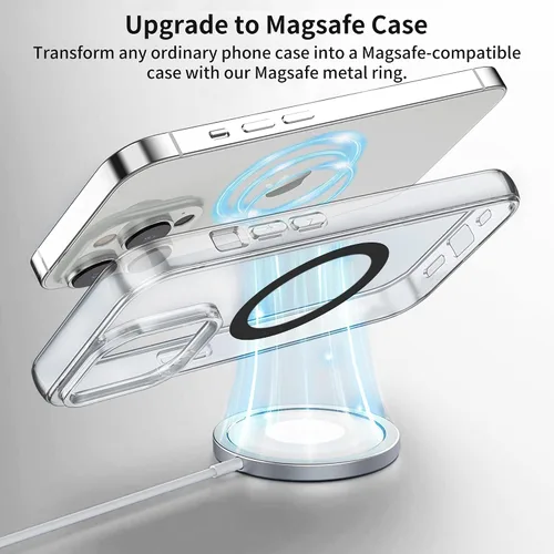 Vista 6 de Jeluse Paquete de 6 anillos universales de metal compatibles con Magsafe Sticker/iPhone/Samsung/Android todos los teléfonos celulares, anillo