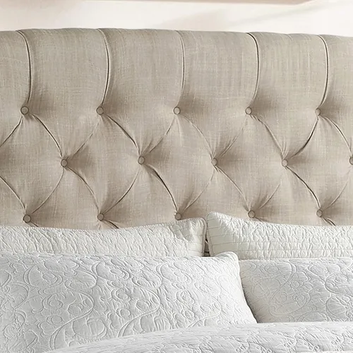 Vista 7 de Rosevera Josie Wingback - Base de cama con cabecera capitoné de altura ajustable, marco de cama tapizado de tela, soporte de listones de madera Gris