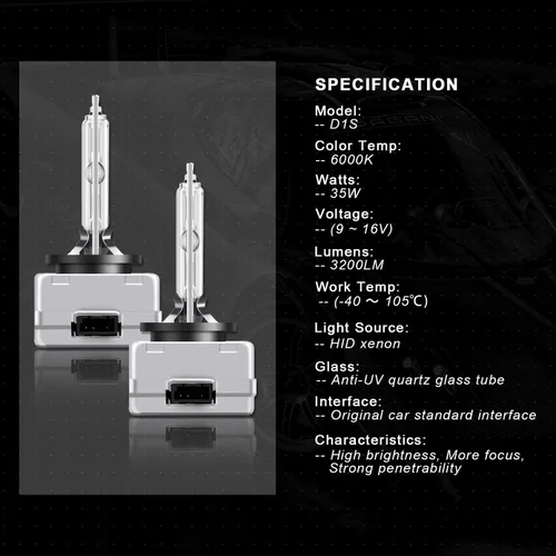 Vista 3 de WinPower Bombillas de repuesto para faros delanteros HID Xenón D1S de 35 W, 6000 K, paquete de 2
