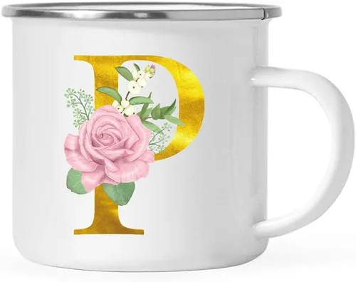Vista 16 de Andaz Press Taza de café de acero inoxidable para niños de 11 onzas, regalo de taza de café de fogata, rosa rubor, monograma de oro sintético, letra