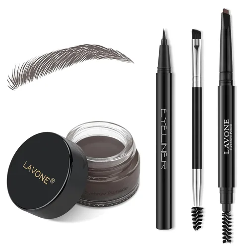 Vista 20 de LAVONE Kit de lápiz de sello para cejas, kit de maquillaje triple con lápiz de ceja impermeable, delineador, pomada de cejas y cepillo de cejas