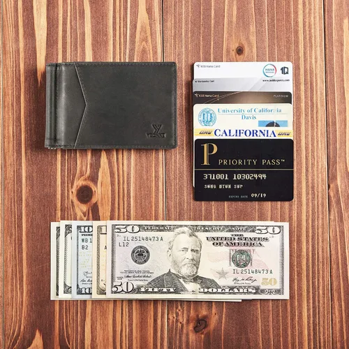 Vista 17 de YBONNE - Cartera fina con clip para dinero, de cuero auténtico, bloqueo RFID, minimalista