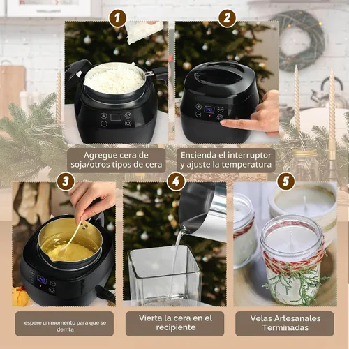 Vista 7 de TCFUNDY Olla para fabricar cera de velas, fabricante de velas eléctrico de 1 litro, 200 W, con pantalla digital de temperatura, con olla de aluminio
