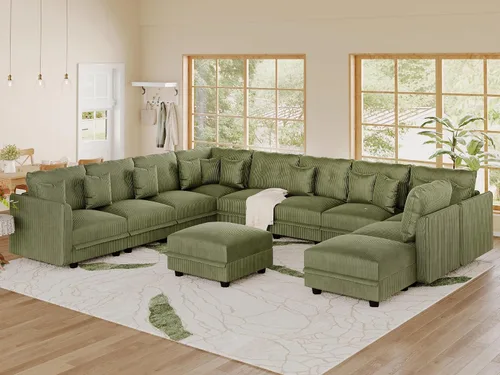 Vista 50 de LLappuil Sofá seccional modular con asientos de almacenamiento, sofá seccional convertible modular en forma de U de pana para sala de estar, sofá
