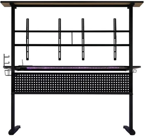 Vista 6 de Acme Canzi - Mesa de juegos de madera con 2 soportes de pantalla de metal, color negro