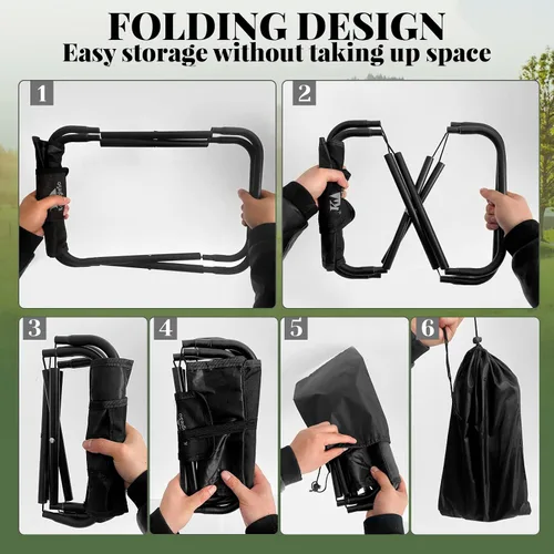 Vista 5 de Taburete plegable portátil mejorado, taburete de campamento de 13 pulgadas para adultos, pesca, senderismo, jardinería y playa, con bolsa de Negro