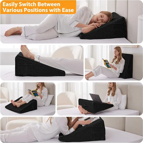 Vista 2 de Ruqmuis Almohada de cuña para reflujo ácido, almohada de cuña de cama para cabecero de 10 pulgadas, almohada de cuña para aliviar el dolor