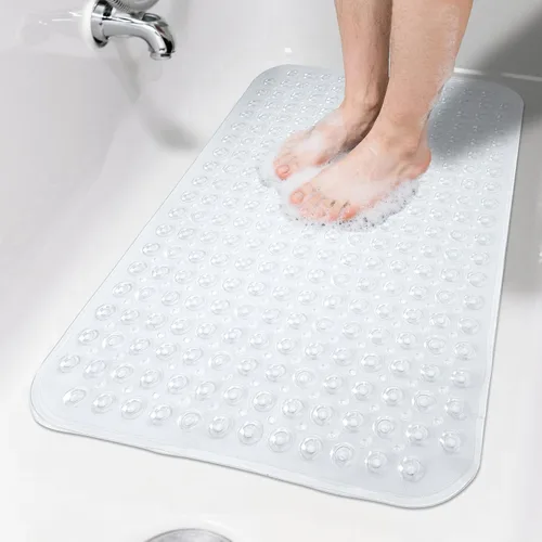 Vista 40 de Tapete de ducha negro antideslizante de 17 x 30 pulgadas, tamaño estándar, tapete de baño de burbujas suaves para ducha interior, tapete de baño